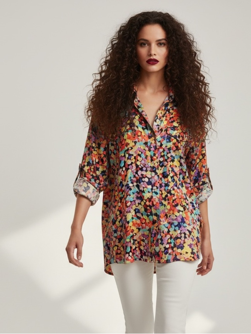 Spense Multicolor Marble Print Blouse Tunic High Low Silk Feel Size XL